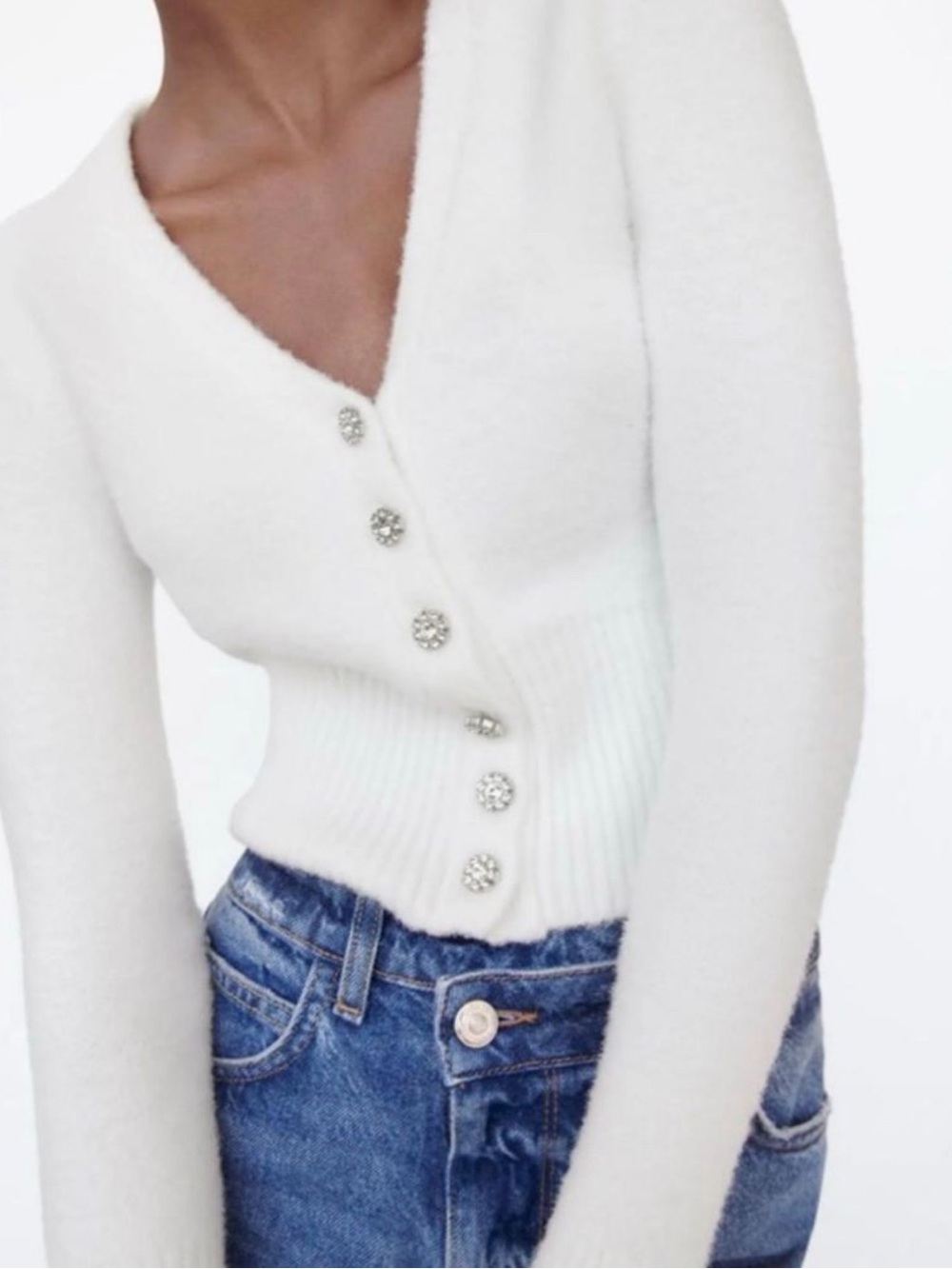 Zara White Knit Soft Button Cardigan Sweater
